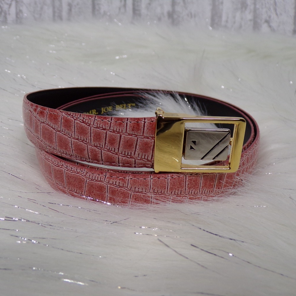 Pink Faux Snakeskin Leather Belt